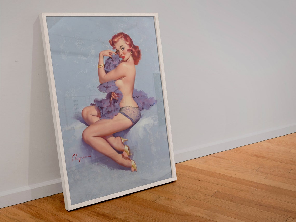 Elvgren Roxanne Redhead Pin Up Girl Lavender Negligee Vintage Poster - Image 4