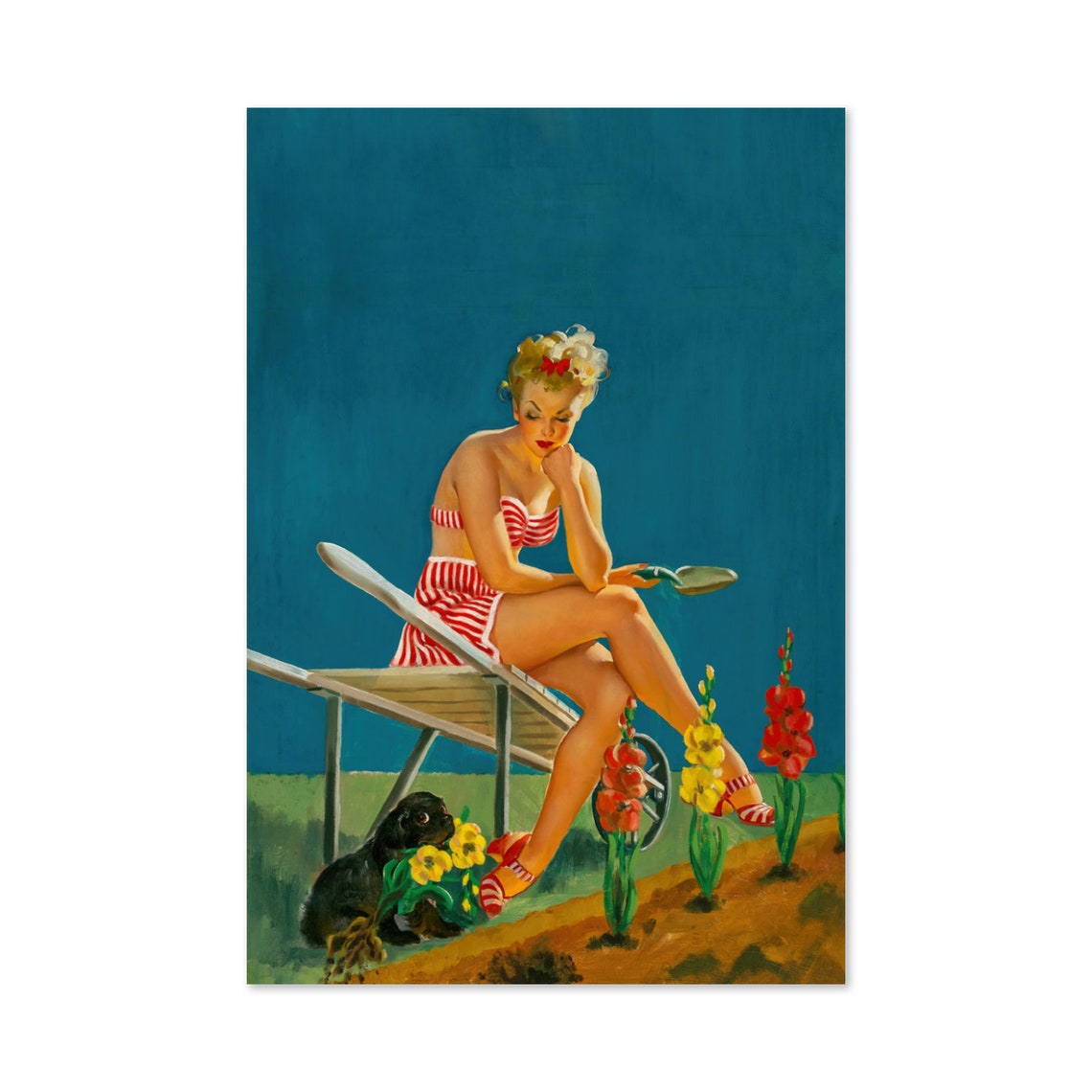 Gil Elvgren Dumb Pluck Vintage Pin Up Girl With Puppy Poster