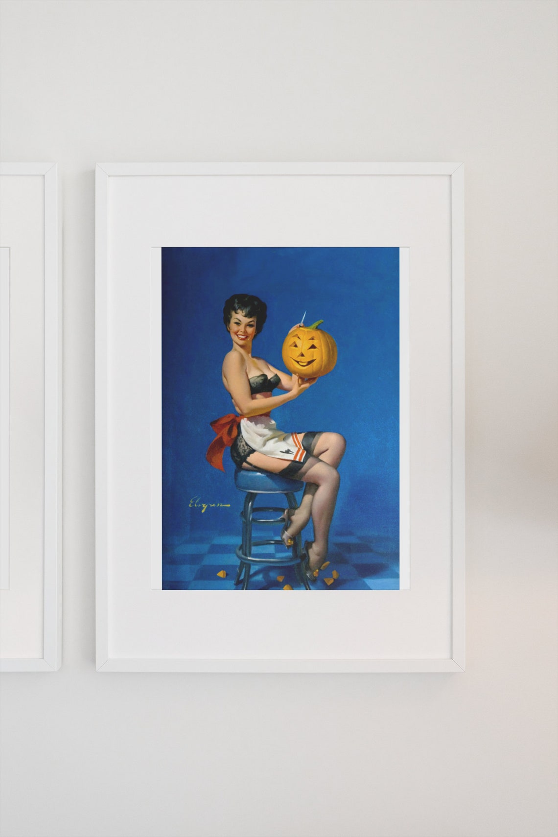 Elvgren Pin Up Girl Pumpkin Carving Halloween Jack o Lantern Poster - Image 3