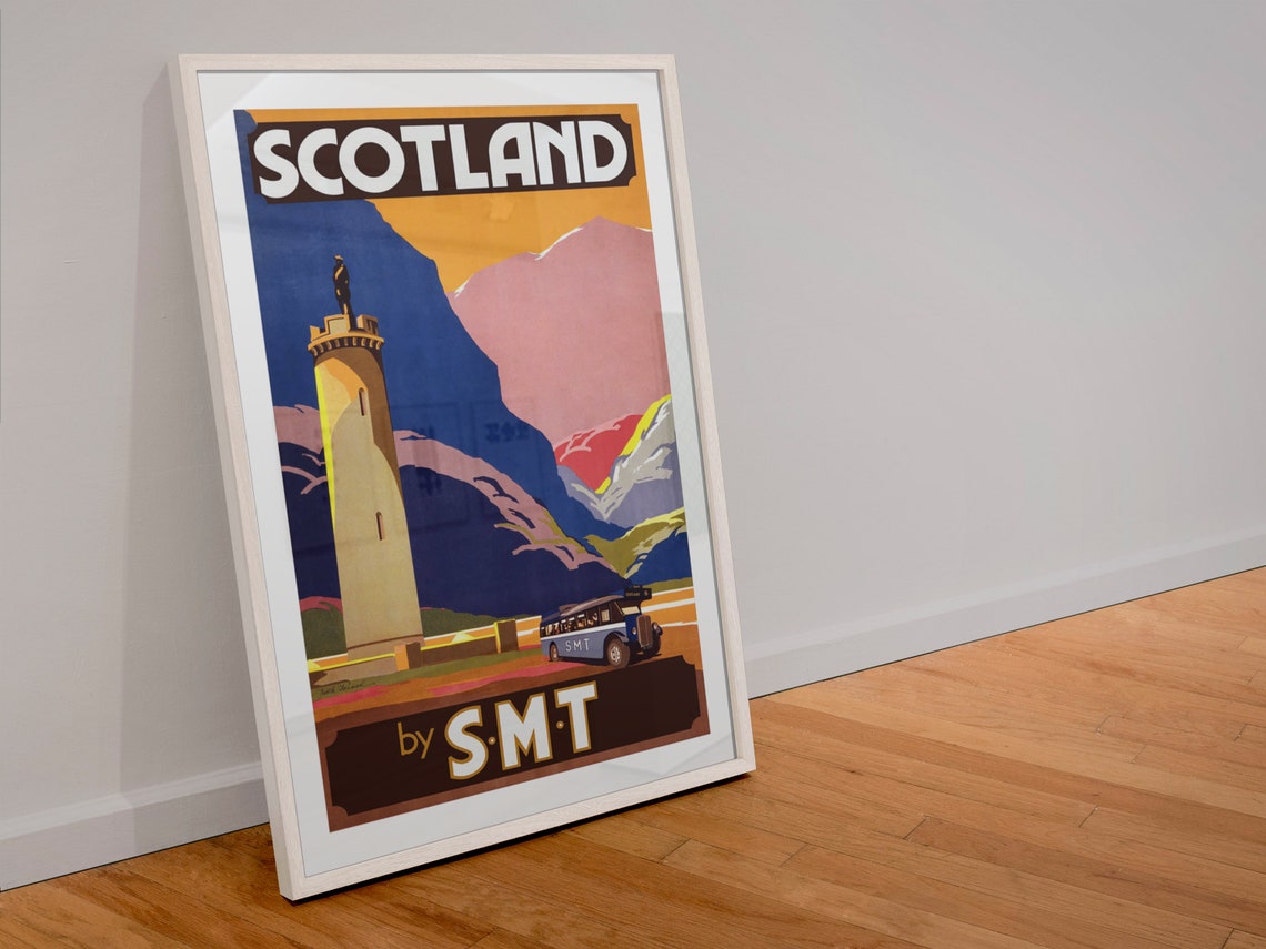 Scotland Highlands Tower Monument SMT Motor Coach Travel Poster - Image 4