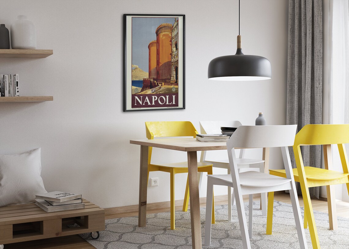 Napoli Vintage Italian Travel Poster Castel Nuovo Vesuvius Bay View - Image 2