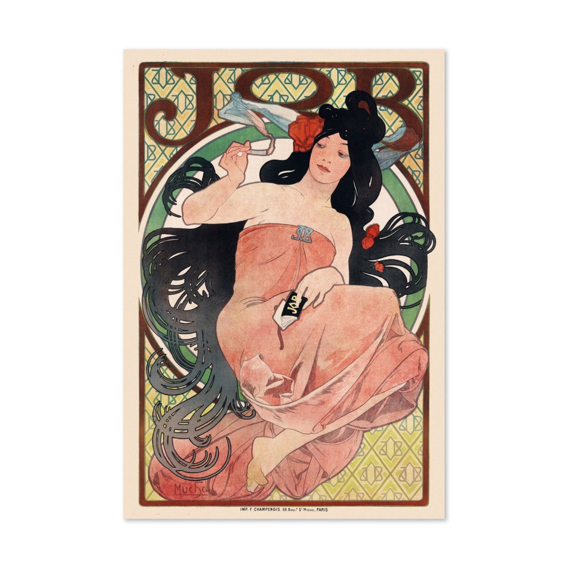 Alphonse Mucha Job Rolling Papers 1898 Art Nouveau Advertising Poster