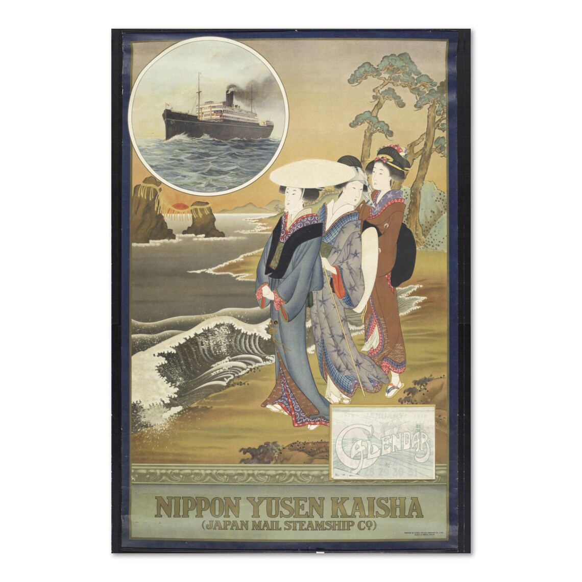 Nippon Yusen Kaisha Japan Mail Steamship Vintage Calendar Poster