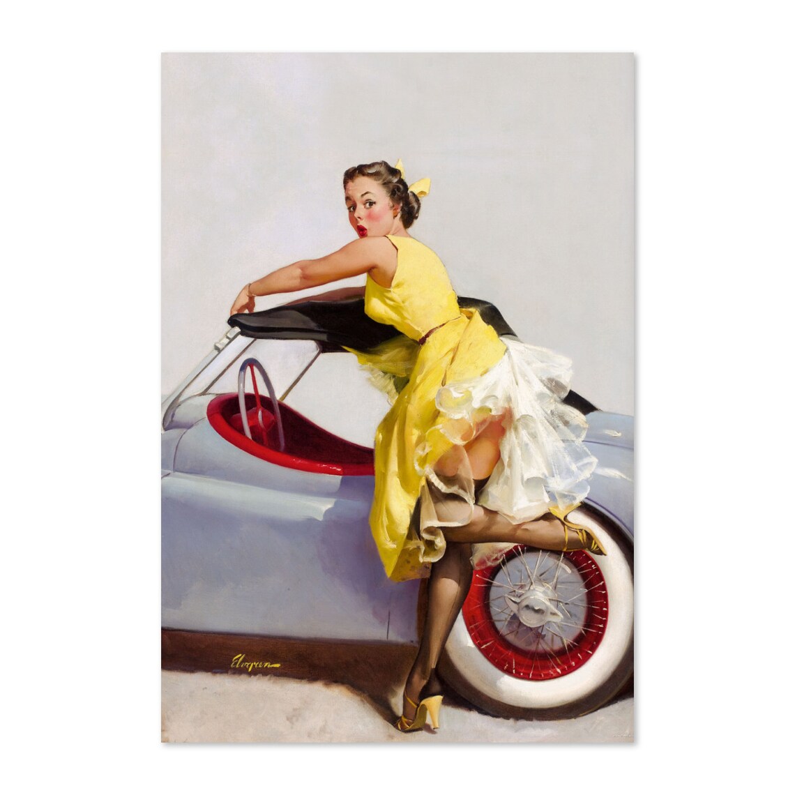 Gil Elvgren Cover Up 1955 Convertible Car Pin Up Girl Poster