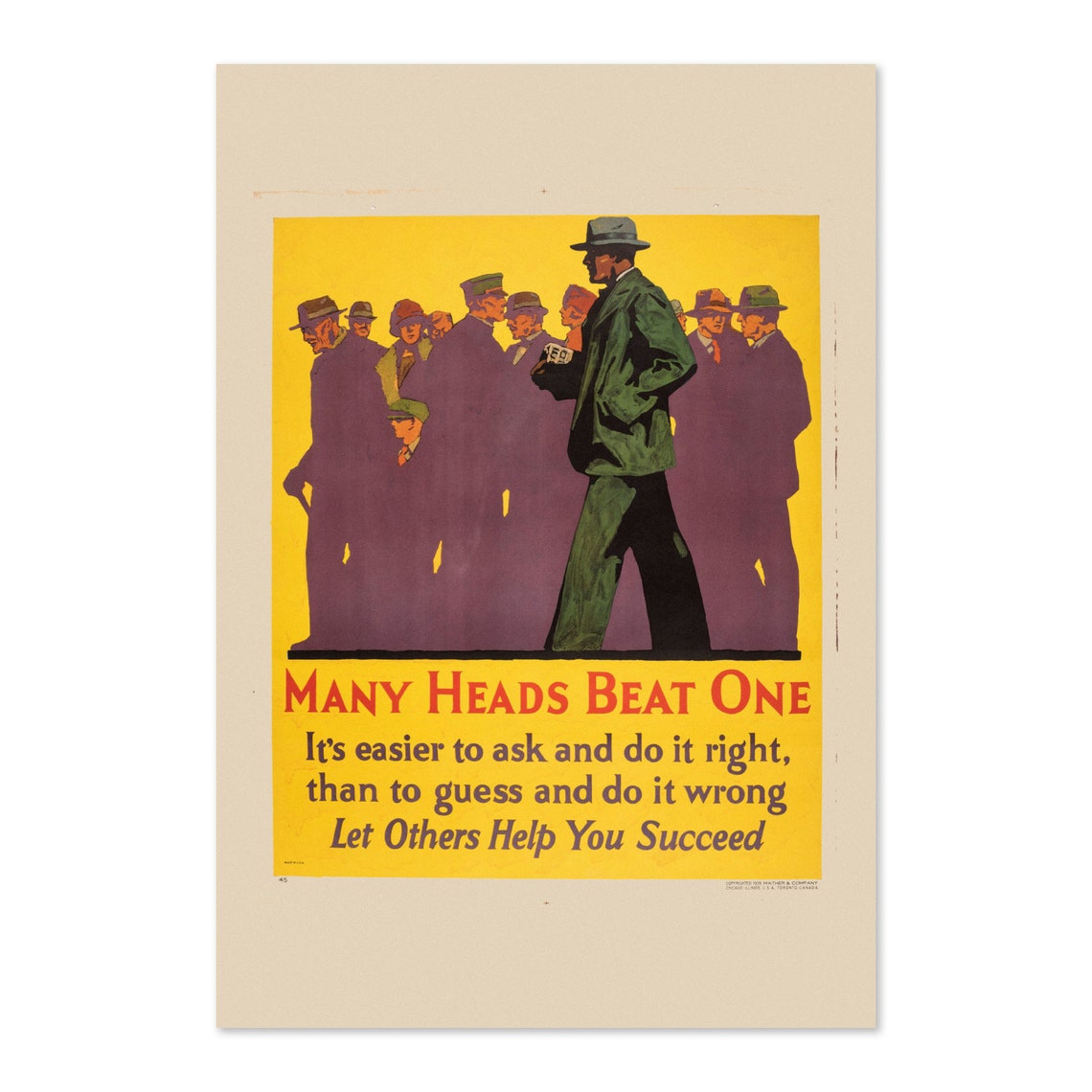 Many Heads Beat One Vintage Motivational Workplace Teamwork Poster