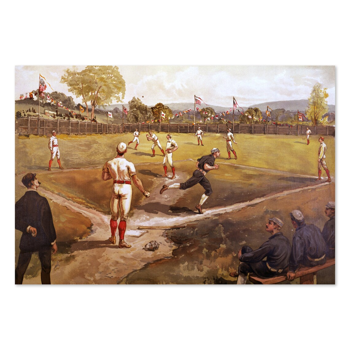 1887 Classic Baseball Game Day Vintage American Sports Poster