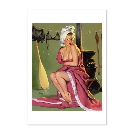 Elvgren Pin Up Girl Pink Towel by Hot Stove Laundry Vintage Poster