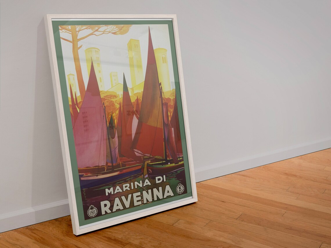 Marina di Ravenna Vintage Italian Travel Poster Sailboats Sunset View - Image 4