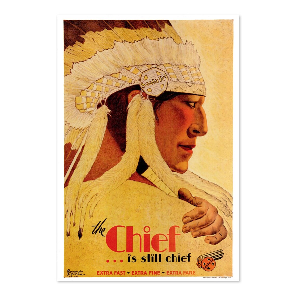 The Chief Is Still Chief Vintage Santa Fe Railway Train Poster