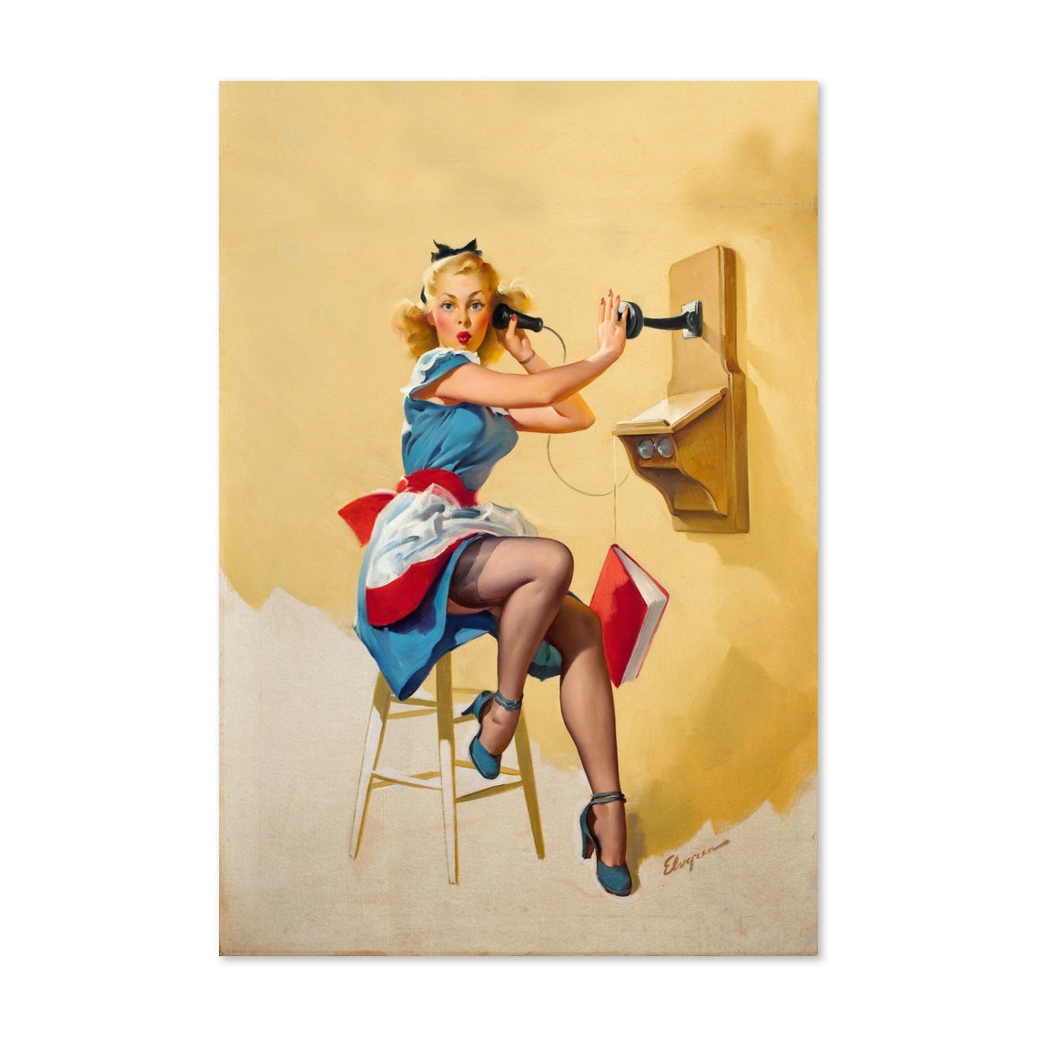 Gil Elvgren What A Line Old Telephone Vintage Pinup Art Poster
