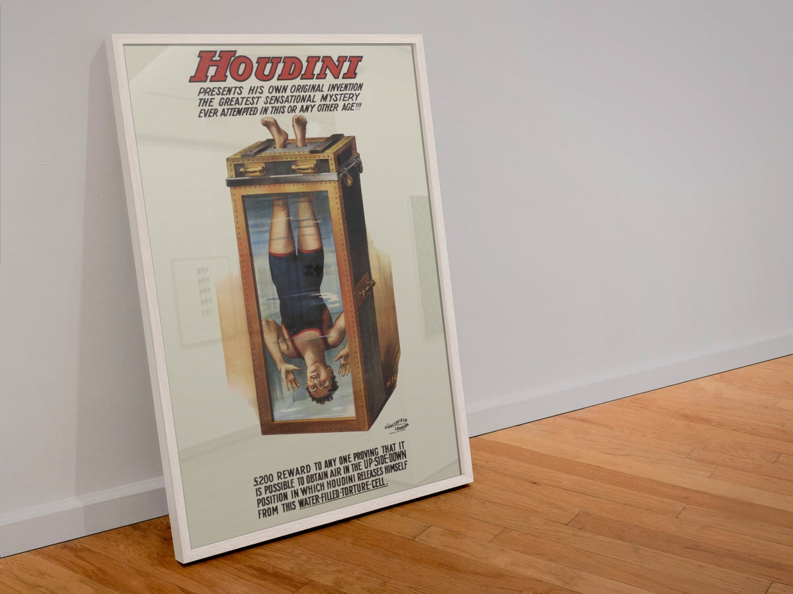 Harry Houdini Water Torture Cell 1912 Vintage Magic Show Poster - Image 4