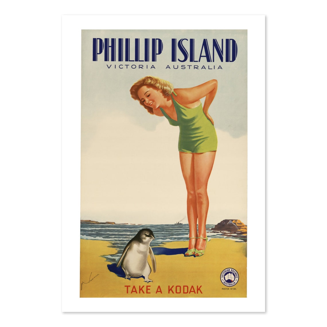 Phillip Island Australia Penguin Kodak Vintage Railway Travel Poster