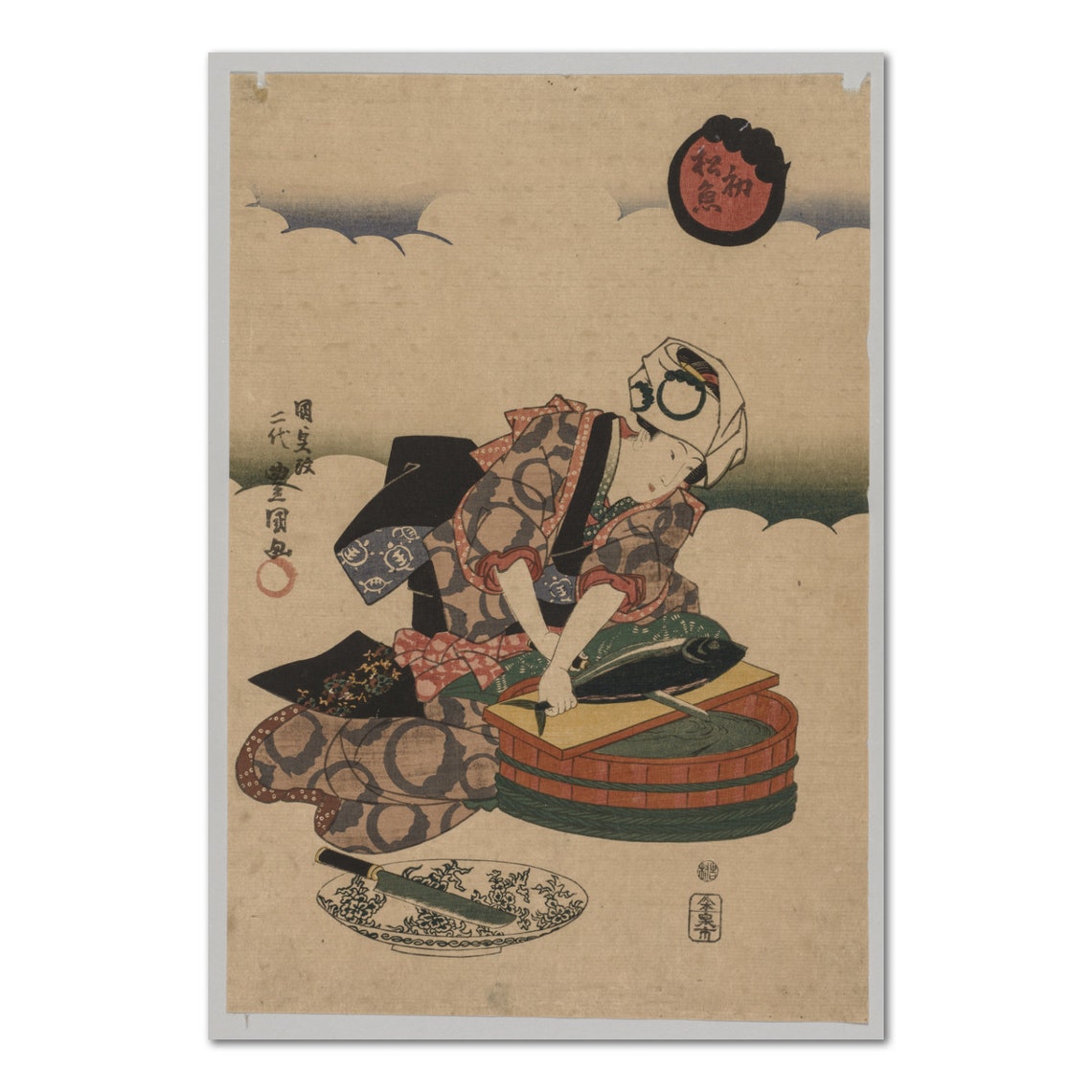 Woman Preparing Bonito Ukiyo E Woodblock Toyokuni Japanese Art Poster