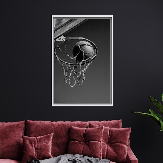 Black and White Basketball Swoosh Net Action Sports Photo Poster