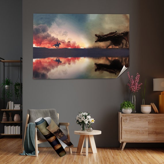 Dragon War Art Print, Fantasy Movie Room Decor