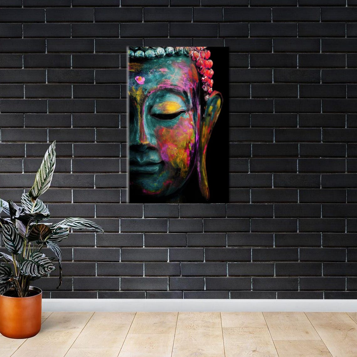 Colorful Buddha Face Close Up Spiritual Neon Pop Art Wall Poster