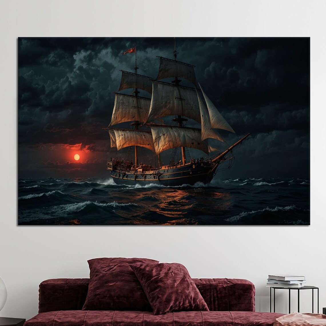 Night Boat Poster Print, Modern Landscape