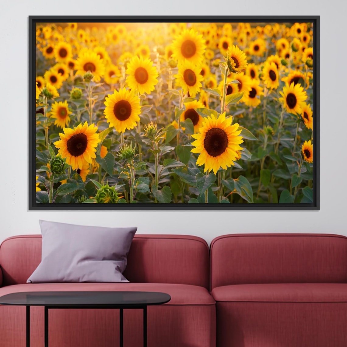 Sunflower Field Golden Hour Bright Summer Floral Decor Wall Art