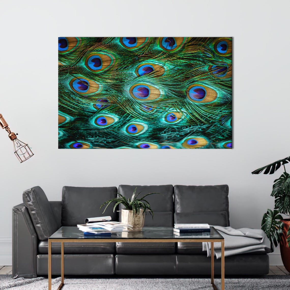 Peacock Feathers Iridescent Teal Blue Close Up Nature Pattern Wall Art
