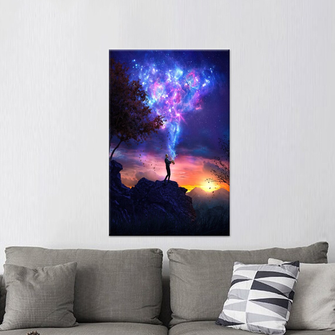 Musician Playing Trumpet into Starry Galaxy Night Sky Poster