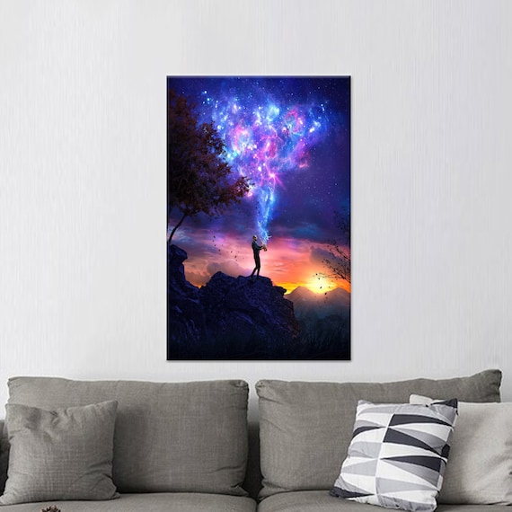 Starry Sky Canvas Art Surreal Music Lover Gift
