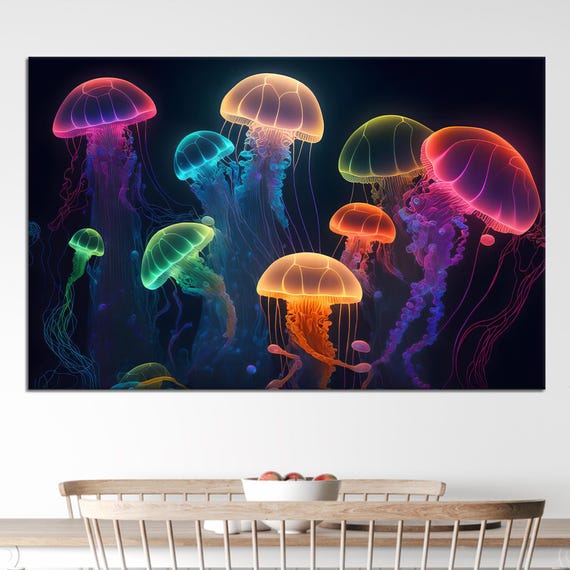 Surreal Jellyfish Canvas Print Colorful Animal Wall Decor