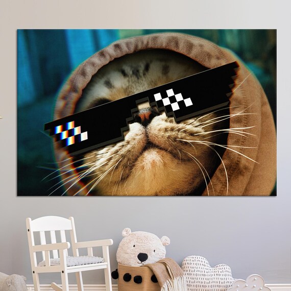Thug Life Cat Art Print Funny With Glasses Canvas