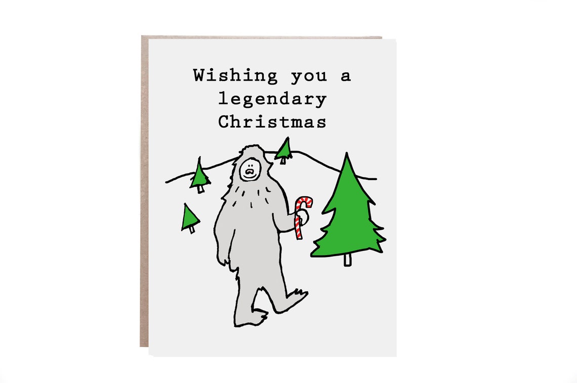 Yeti With Candy Cane Legendary Christmas Greeting Card Poster
