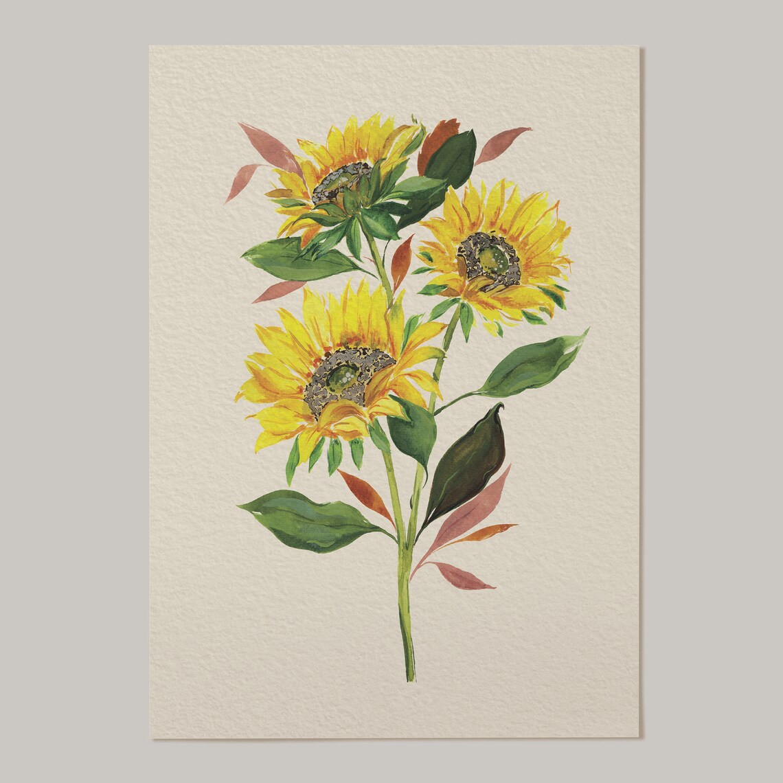 Autumnal Neutral Sunflower Art Print, Rustic Botanical - Image 3