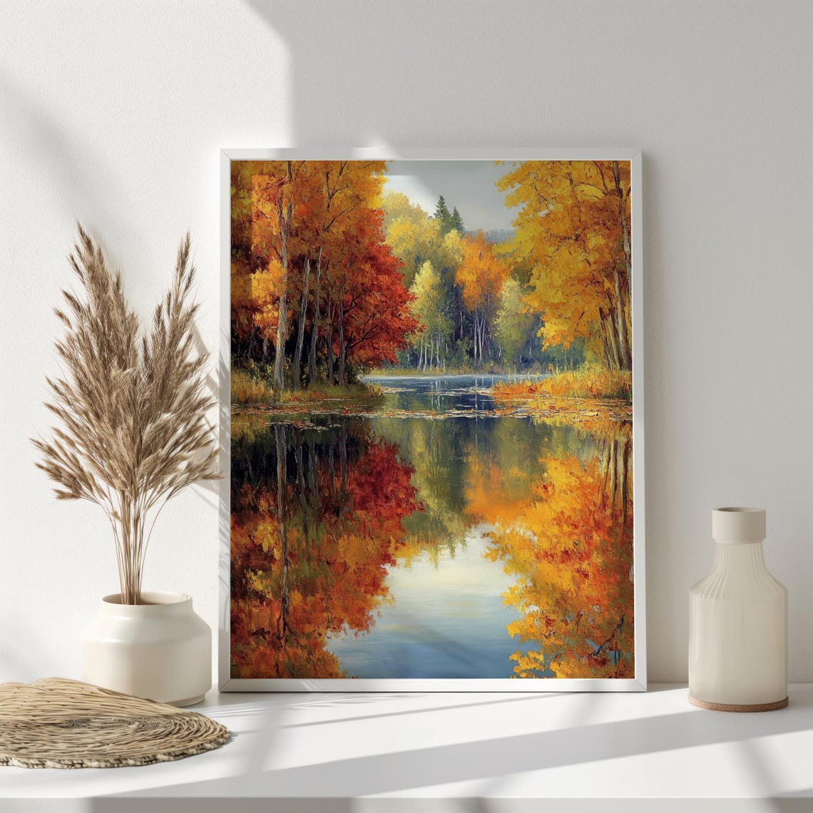 Autumn Forest Lake Reflection Vibrant Fall Foliage Mirror Water Poster