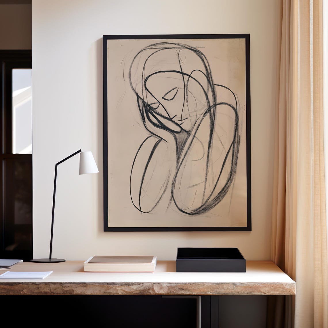 Resting Figure Minimalist Line Art Abstract Contour Drawing Poster - Image 3