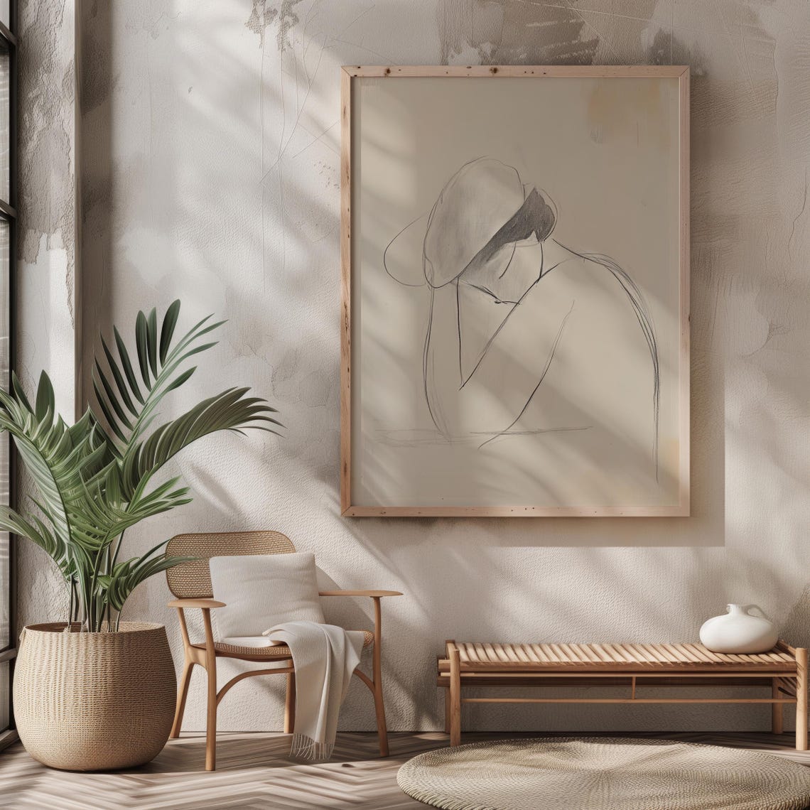 Contemplative Figure Minimalist Charcoal Sketch Line Art Poster - Image 8