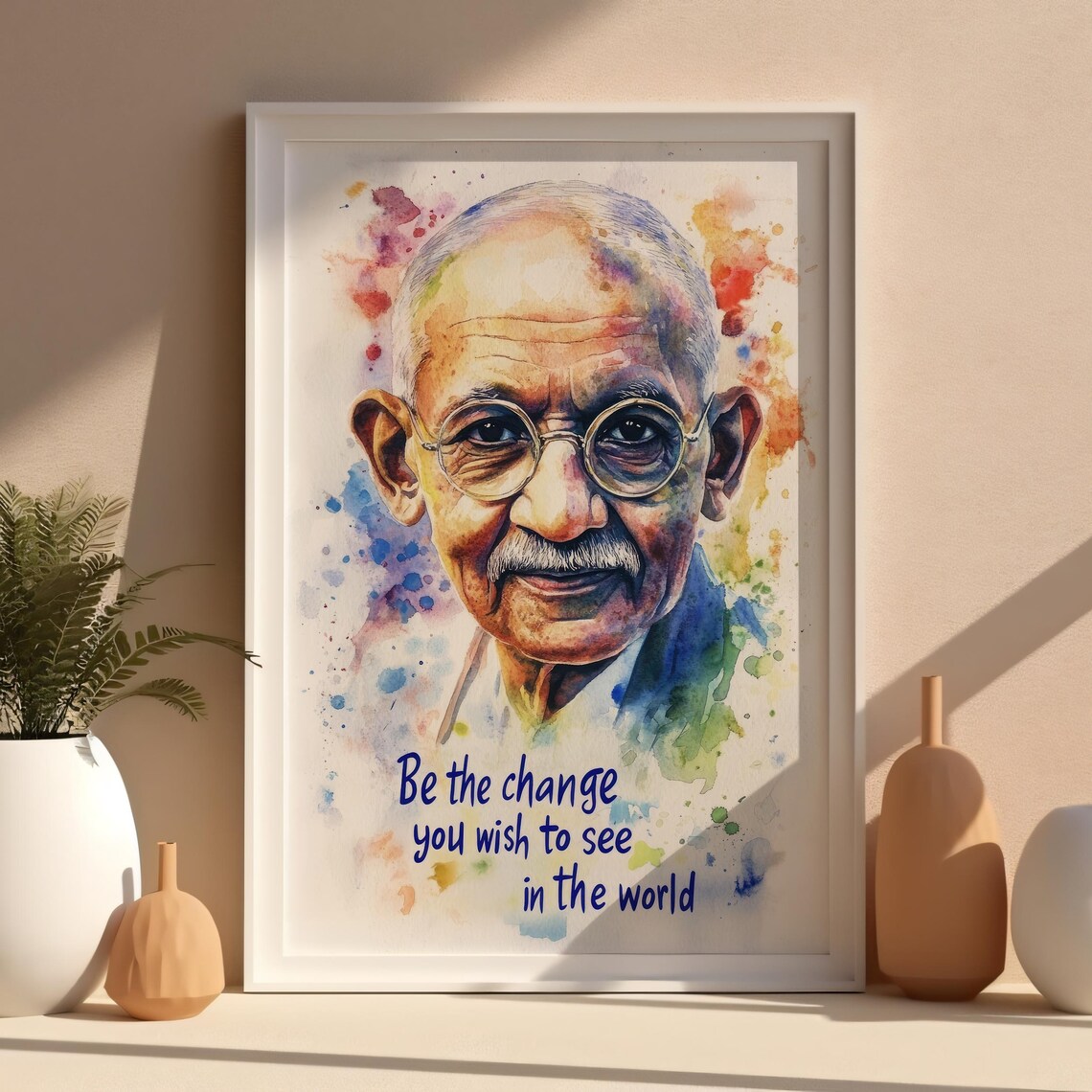 Mahatma Gandhi Watercolor Portrait Be The Change Inspirational Quote Print - Image 8