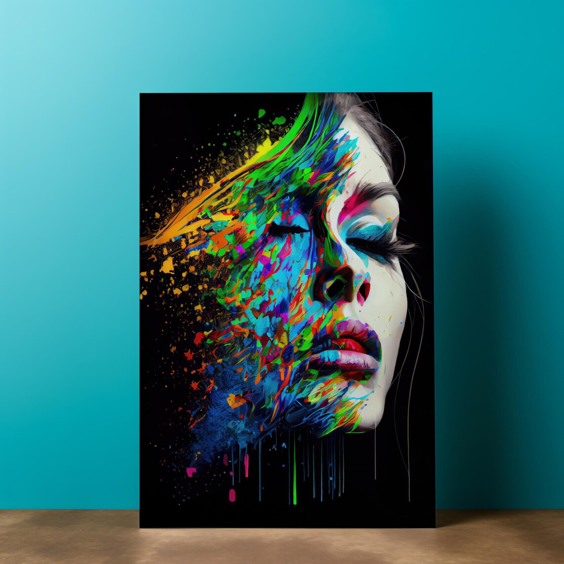 Colorful Neon Paint Splash Woman Portrait Abstract Expressionist Art Poster - Image 6