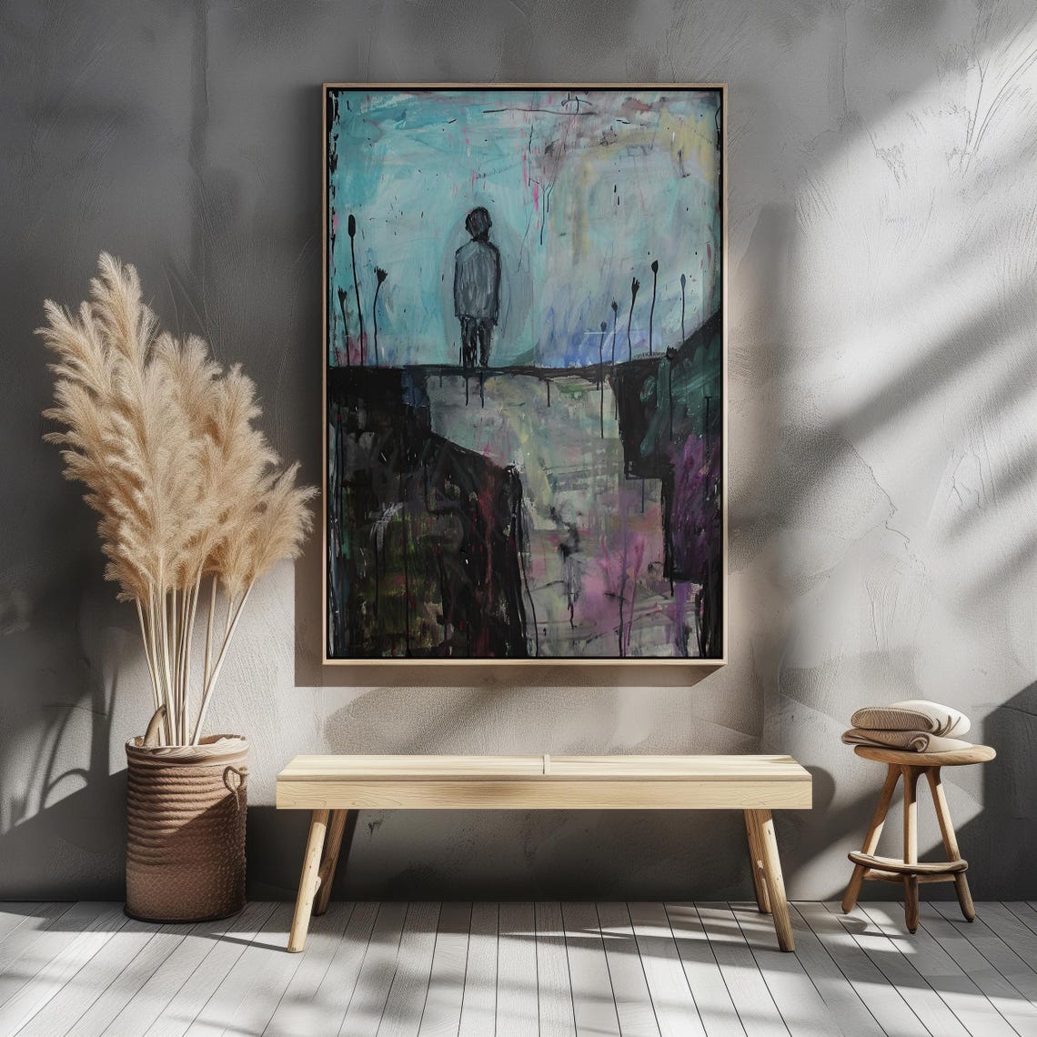 Abstract Melancholy Figure Art Dark Surrealist Expressionist Painting Emotionally Intense Wall Decor Moody Ai Art - Image 5