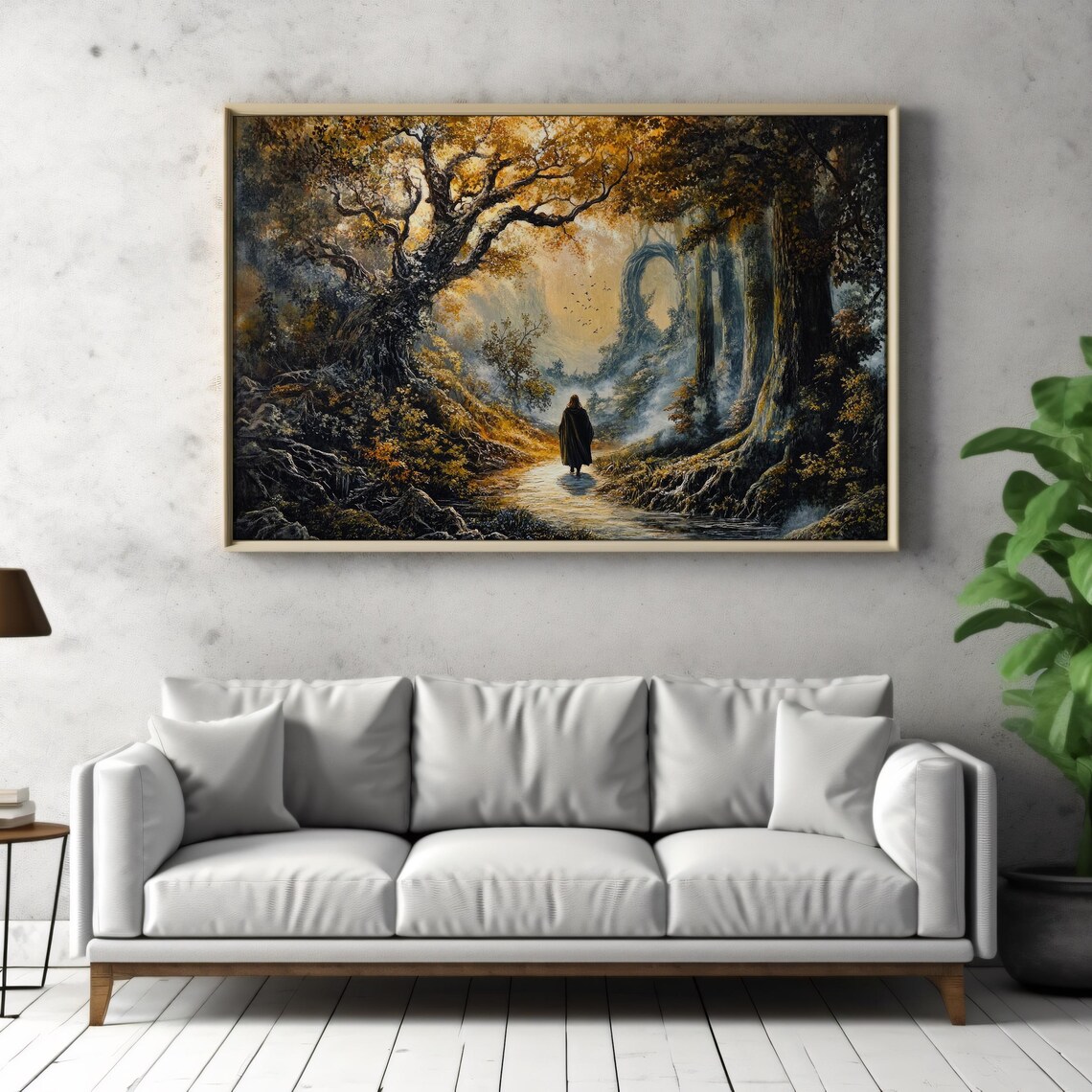 Mystical Forest Wanderer Fantasy Landscape Cloaked Figure Poster - Image 2