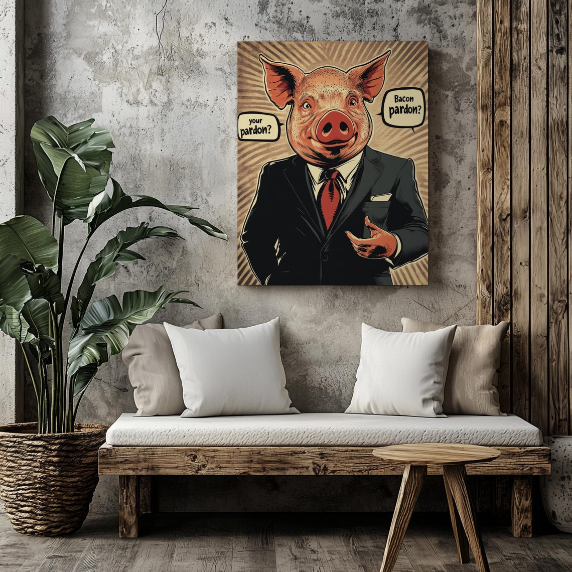 Retro Comic Pig Business Suit Funny Bacon Quote Vintage Wall Art Print - Image 7