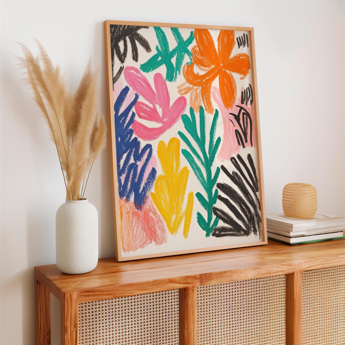 Tropical Botanical Abstract Colorful Crayon Leaves Flowers Poster - Image 3
