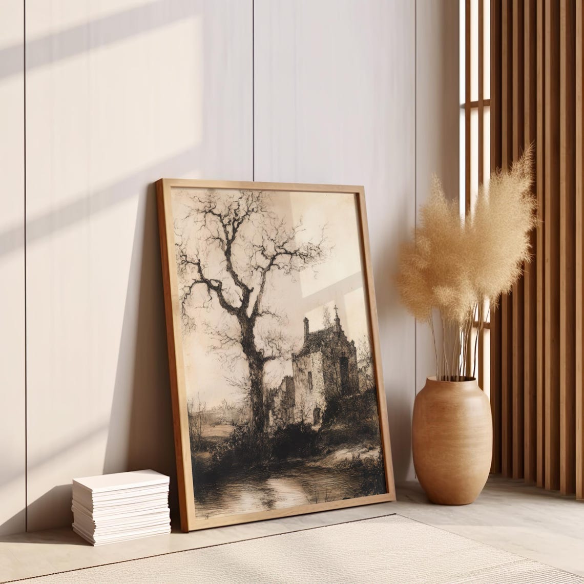 Gothic Abbey Ruins Vintage Black White Engraving Haunted Manor Poster - Image 3