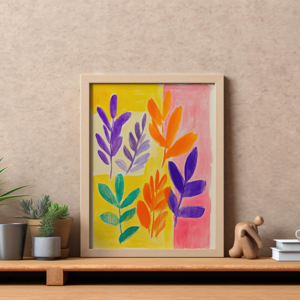Vibrant Botanical Abstract Art Colorful Leaves Yellow Pink Poster - Image 3