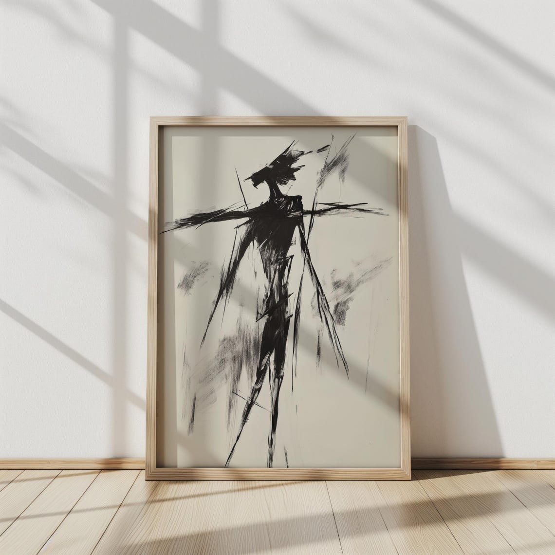 Phantom Silhouette Expressionist Black Ink Figure Minimalist Monochrome Wall Art Modern Avant Garde Line Drawing Bold Abstract Decor