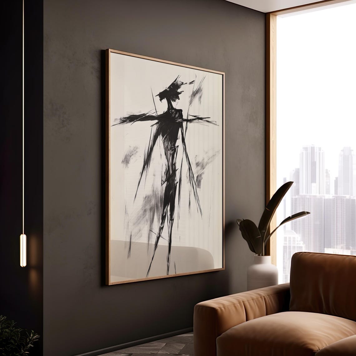 Phantom Silhouette Expressionist Black Ink Figure Minimalist Monochrome Wall Art Modern Avant Garde Line Drawing Bold Abstract Decor - Image 3