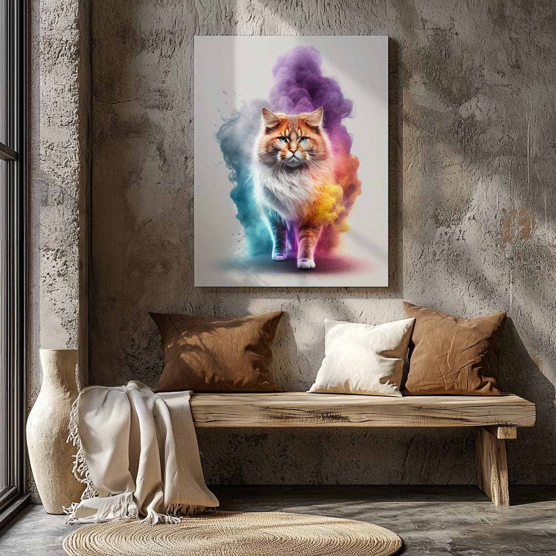 Fluffy Cat Rainbow Smoke Long Hair Cat Nursery Animal Art Poster - Image 6