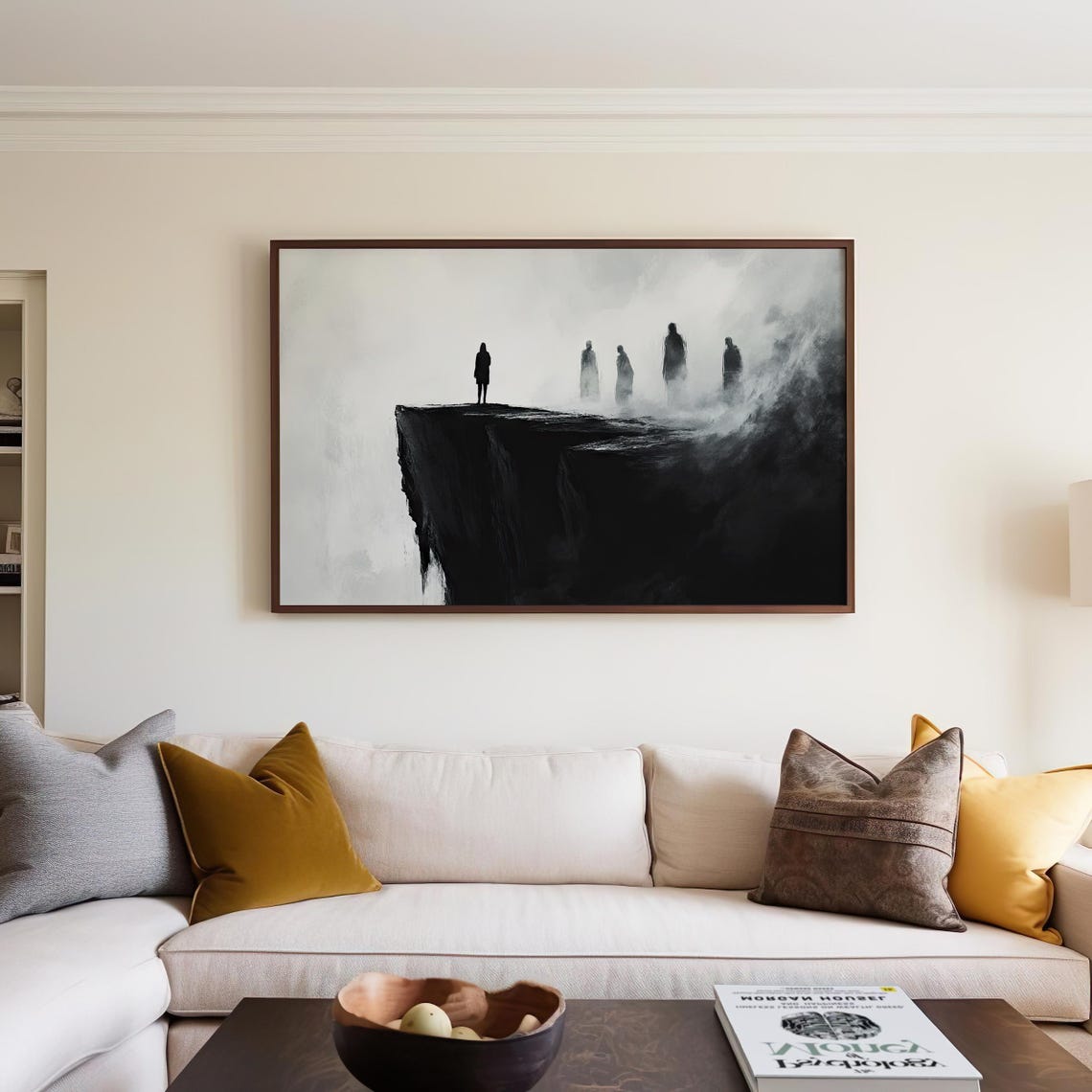Lone Figure Cliff Edge Surreal Black White Fog Figures Poster - Image 6