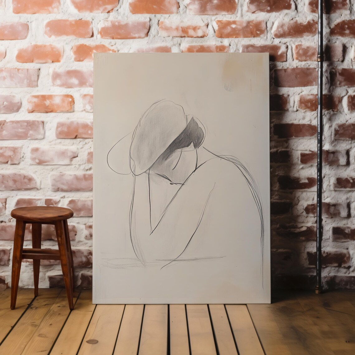 Contemplative Figure Minimalist Charcoal Sketch Line Art Poster - Image 7