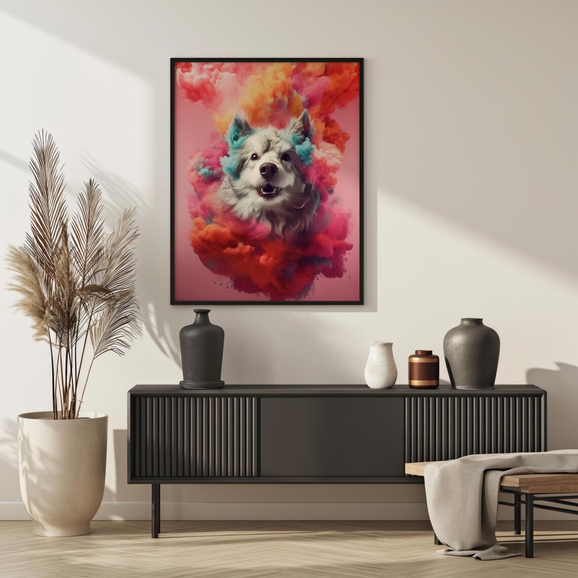 Happy Dog Pink Smoke Clouds Cute Fluffy Pet Nursery Wall Poster - Image 5