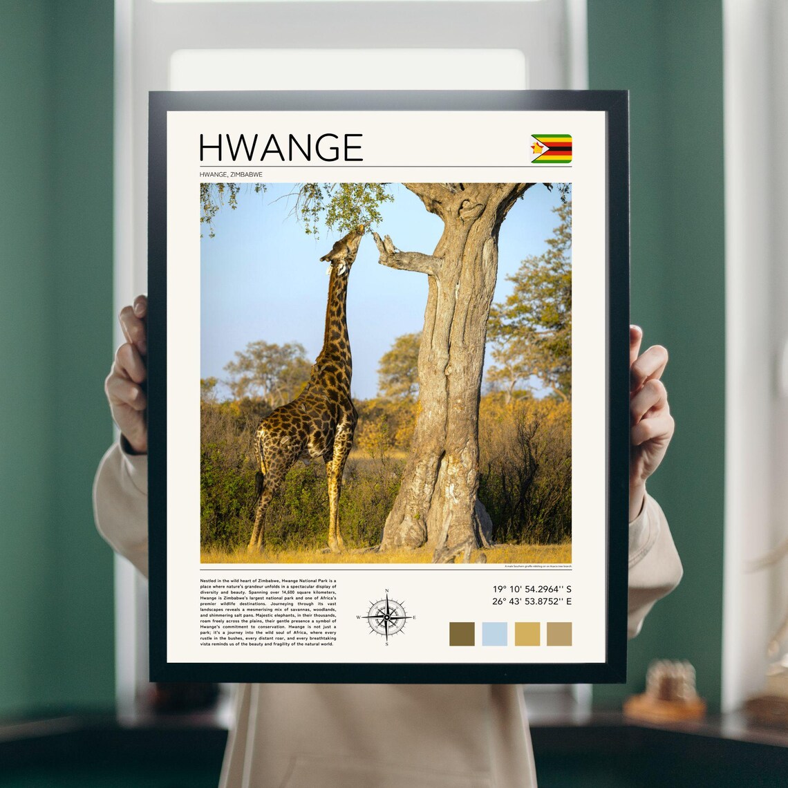 Hwange Zimbabwe Giraffe Safari Wildlife National Park Travel Poster - Image 2