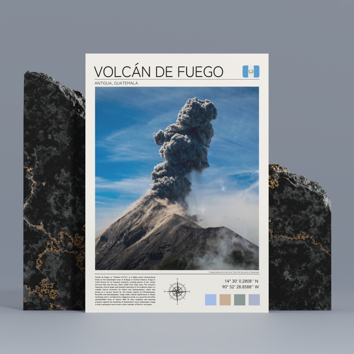 Volcan De Fuego Erupting Ash Cloud Antigua Guatemala Travel Poster - Image 4