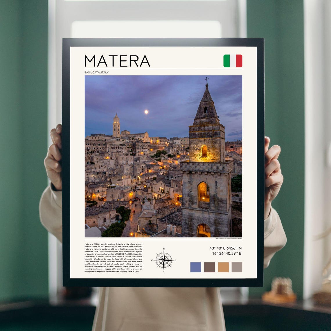 Matera Italy Sassi Cave Houses Basilicata Evening Lights Poster - Image 3
