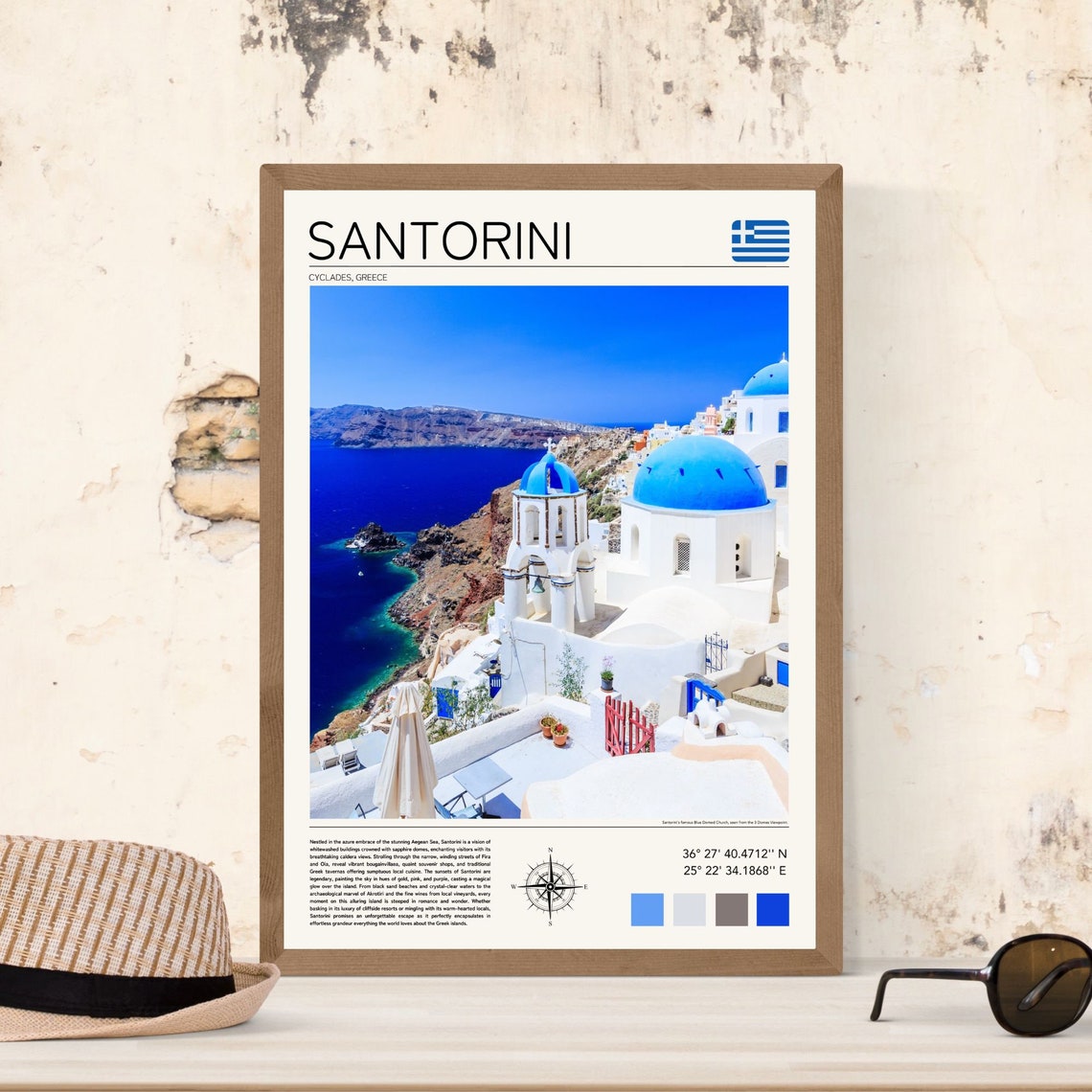 Santorini Greece Blue Domes White Buildings Aegean View Poster - Image 2